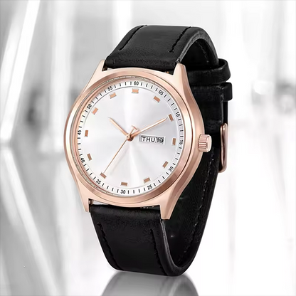 Elegant Minimalist Quartz Watch â€“ Unisex Business Casual Timepiece with Calendar White