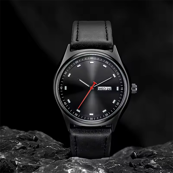 Elegant Minimalist Quartz Watch â€“ Unisex Business Casual Timepiece with Calendar Black