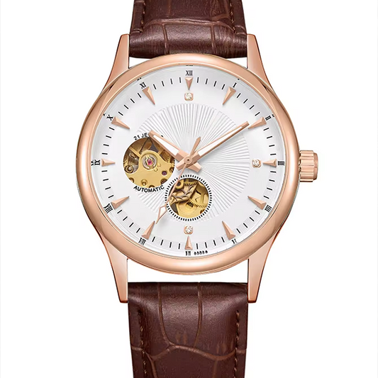 Elegant Men's Automatic Skeleton Watch â€“ Roman Numerals, Waterproof Mechanical Timepiece, Perfect Gift Rose white