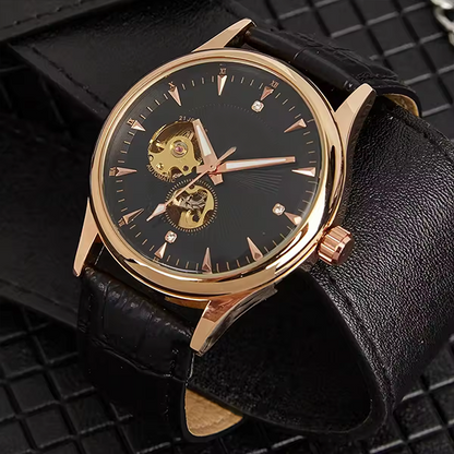 Elegant Men's Automatic Skeleton Watch â€“ Roman Numerals, Waterproof Mechanical Timepiece, Perfect Gift Black Gold