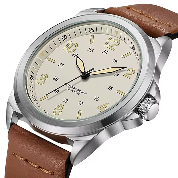 Classic 42mm Field Watch â€“ Fabric Strap with Stitched Leather Band