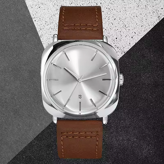 Men's Elegant Square Quartz Watch â€“ Minimalist Business Design, High-Quality Fashion Timepiece Brown Silver